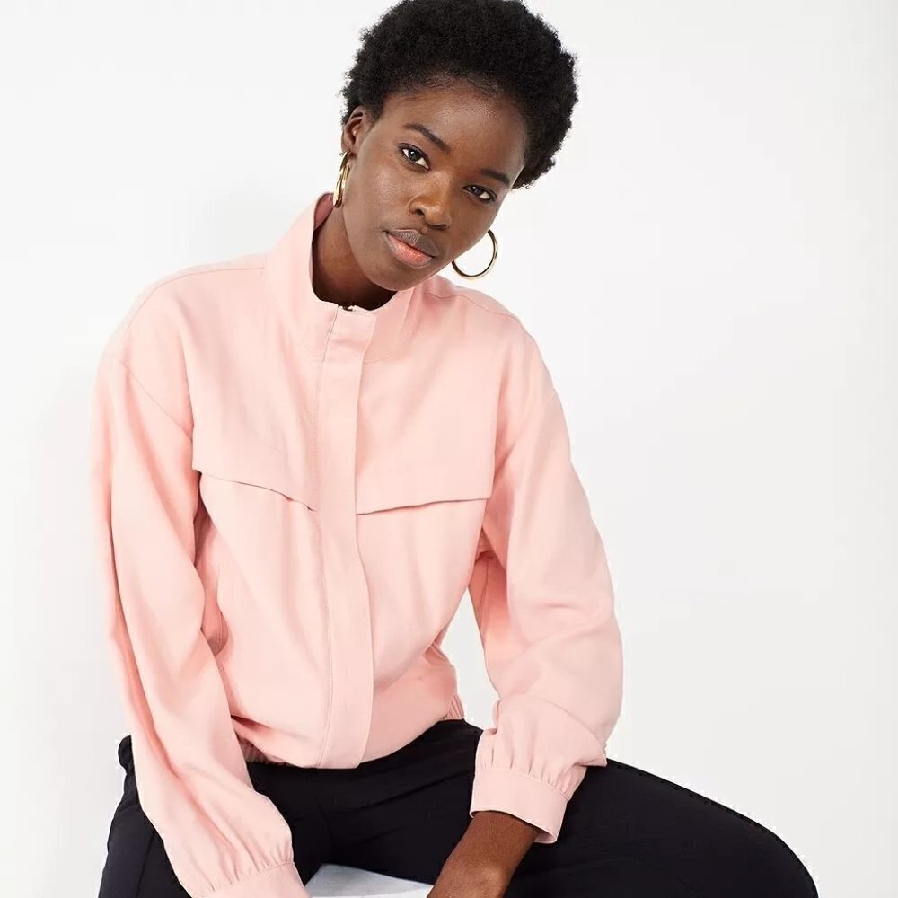 Nine West Draped Bomber Light‎ Pink Full Zip Jacket XL